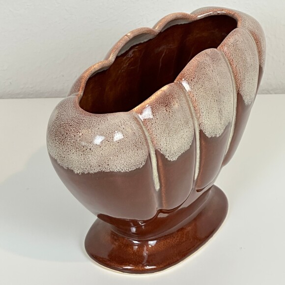 Vintage Aborn California H-6 Mid-century Brown Ceramic Pottery Fan Vase - Picture 5 of 10